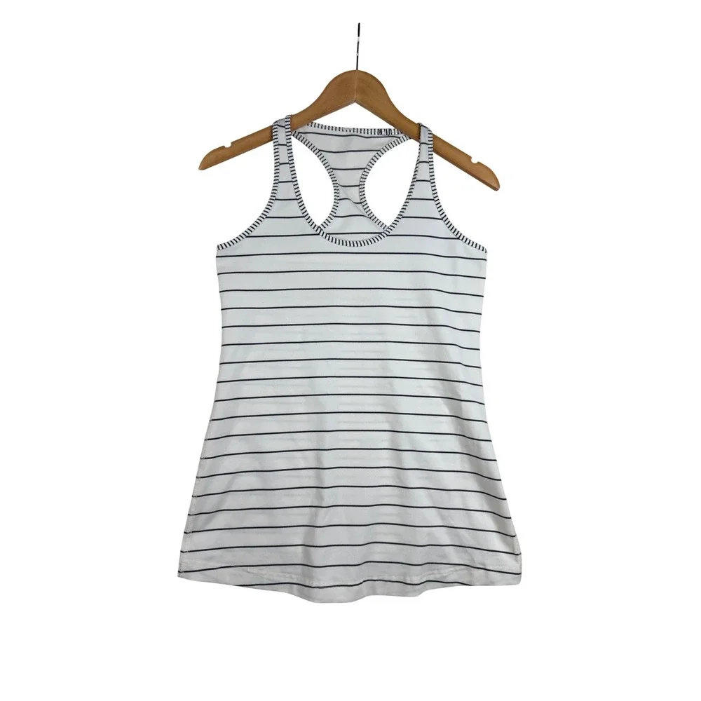 Lululemon Women's Athletic Racerback Striped Tank Top size 6 White/Black